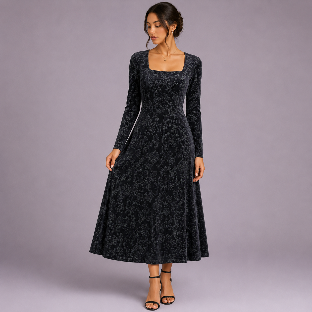 Emilia | Damen A-Linien Midikleid Aus Samt