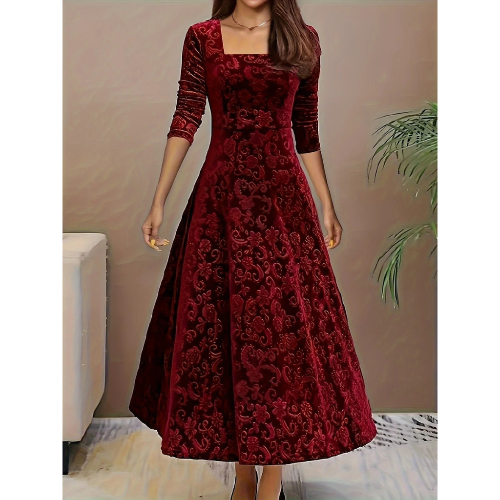 Emilia | Damen A-Linien Midikleid Aus Samt