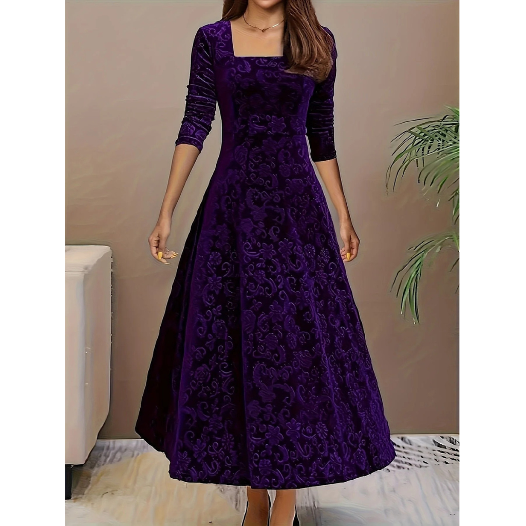 Emilia | Damen A-Linien Midikleid Aus Samt