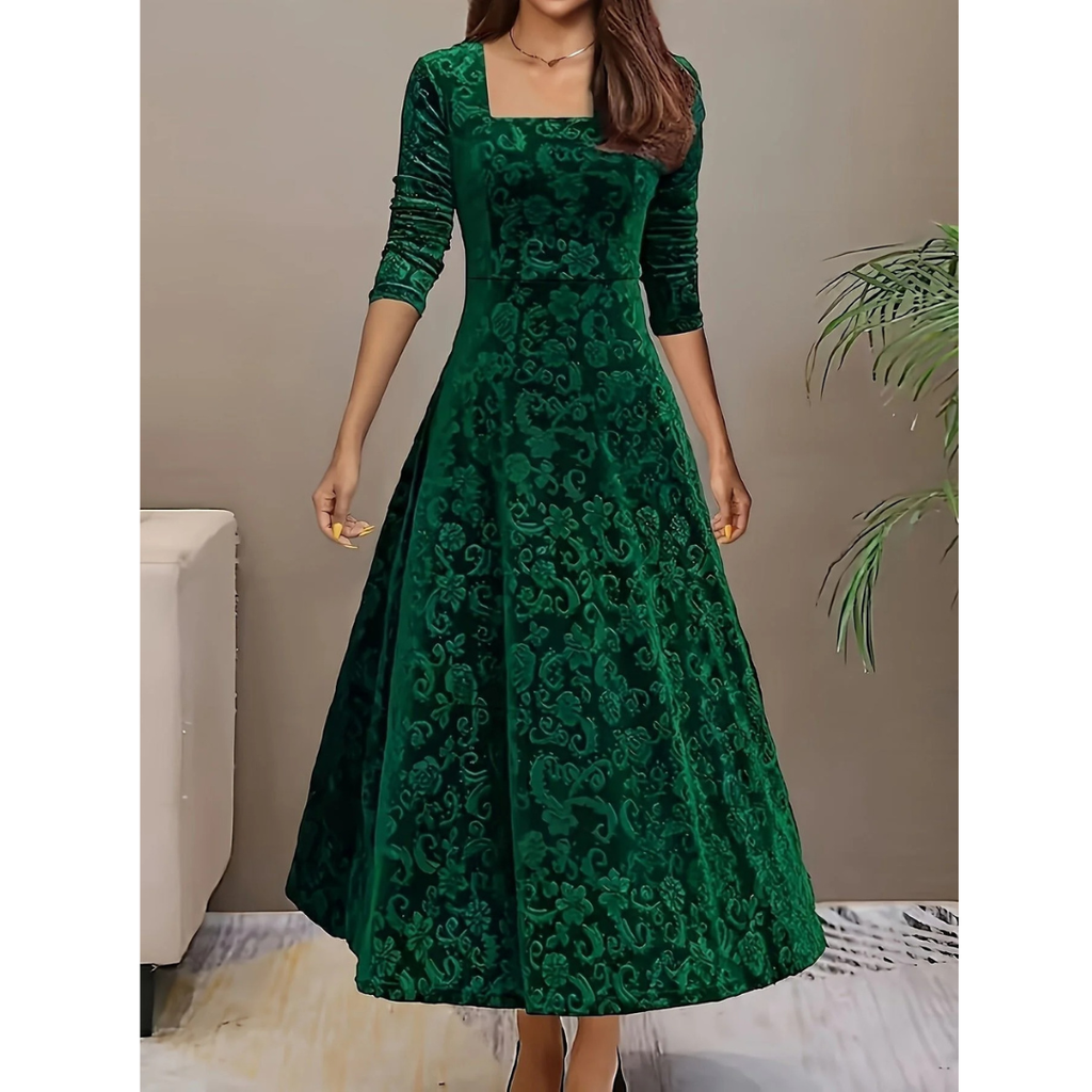 Emilia | Damen A-Linien Midikleid Aus Samt