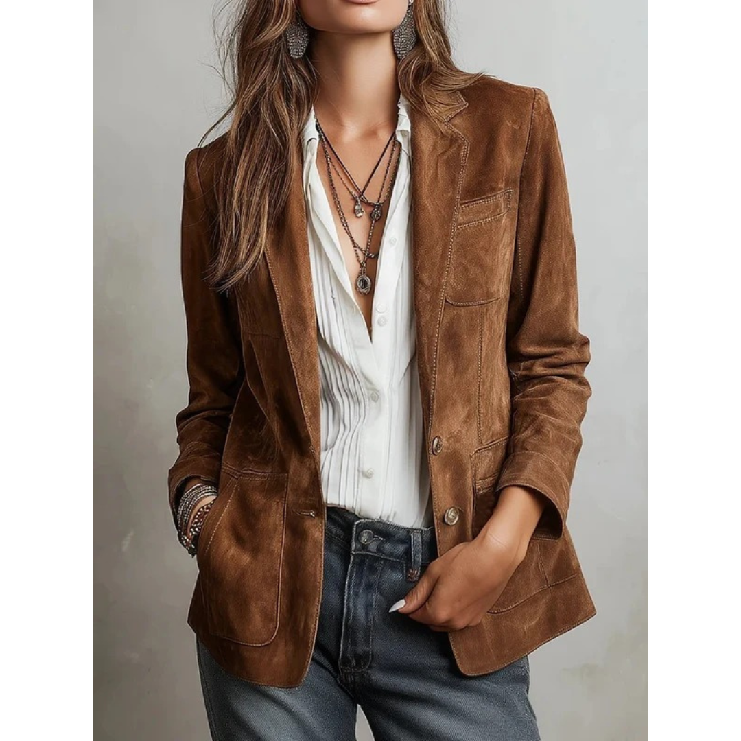 Emilia | Damen Brauner Cardigan Blazer für den Alltag