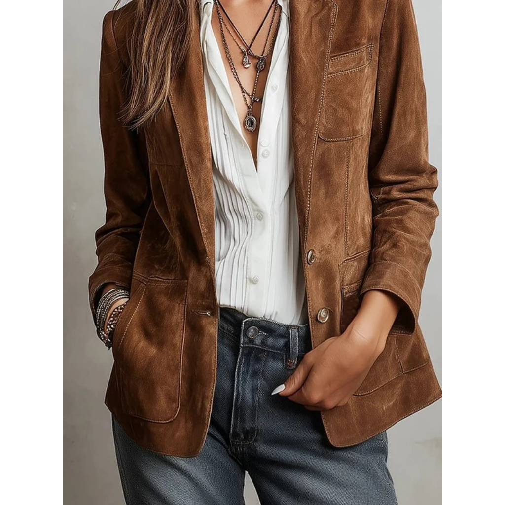 Emilia | Damen Brauner Cardigan Blazer für den Alltag