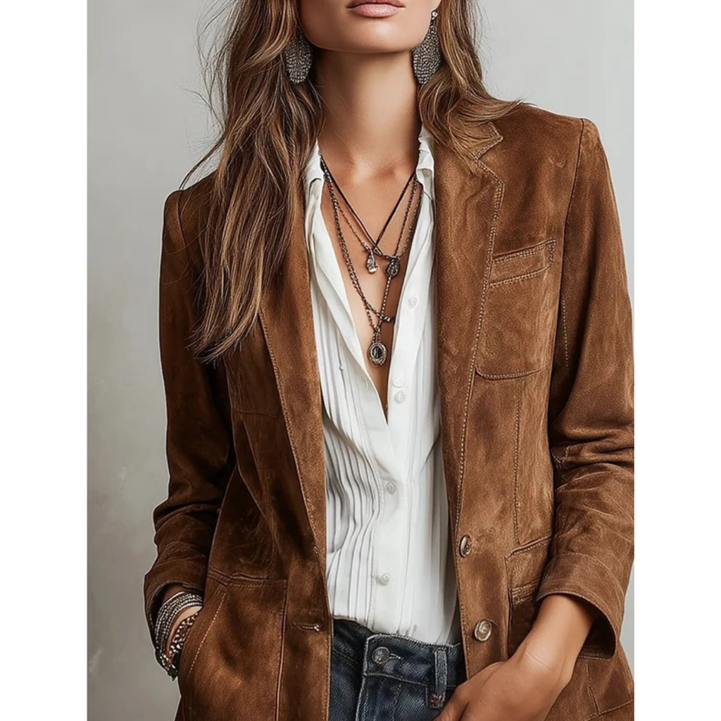 Emilia | Damen Brauner Cardigan Blazer für den Alltag