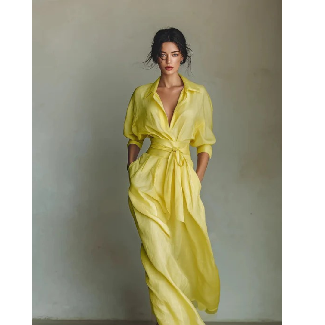 Emilia | Damen Gelbes V-Ausschnitt Maxikleid