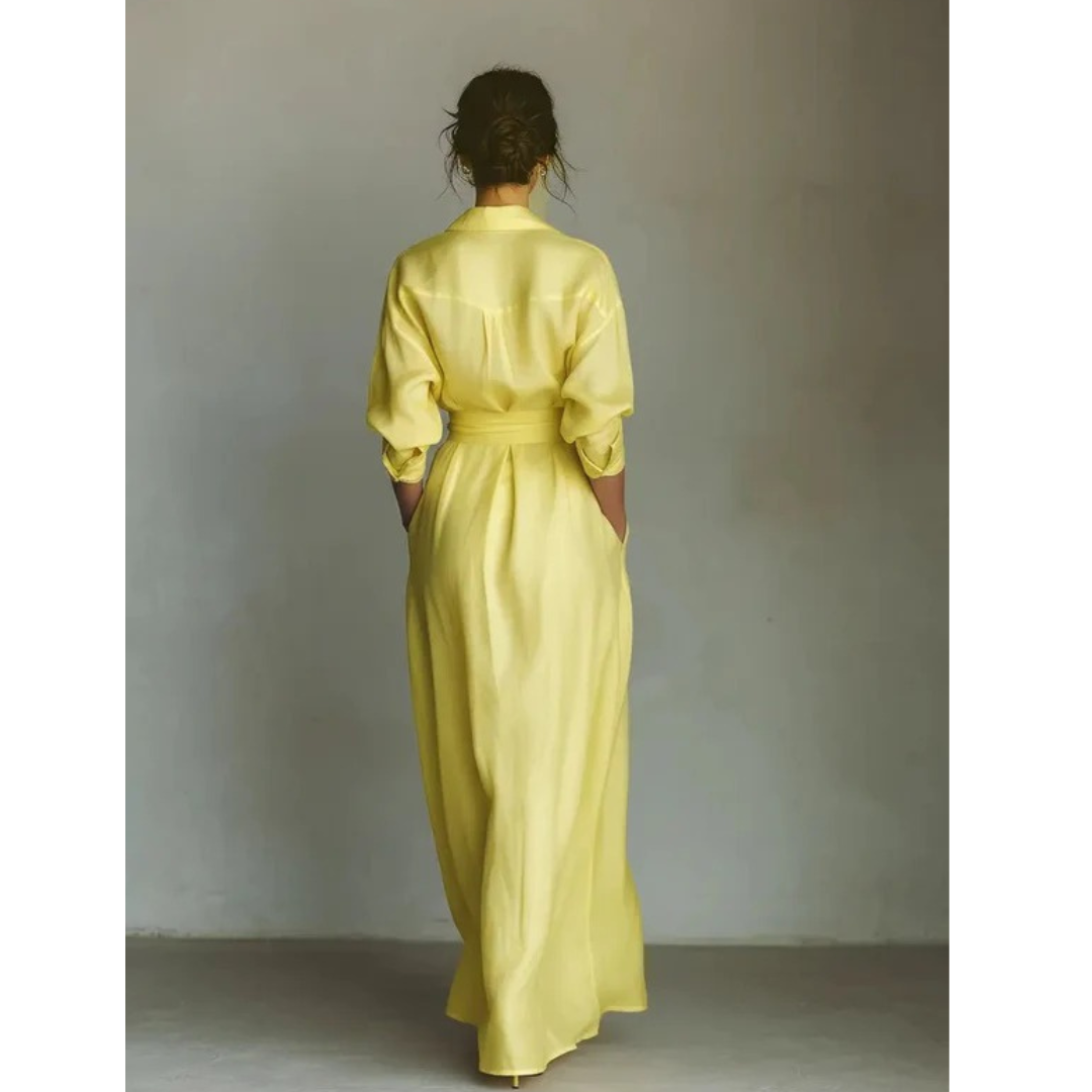 Emilia | Damen Gelbes V-Ausschnitt Maxikleid
