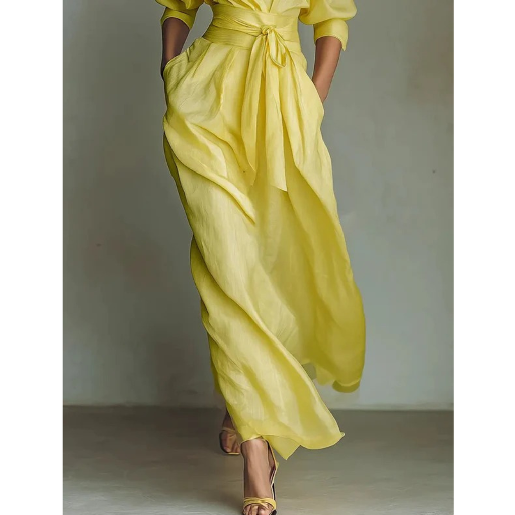 Emilia | Damen Gelbes V-Ausschnitt Maxikleid
