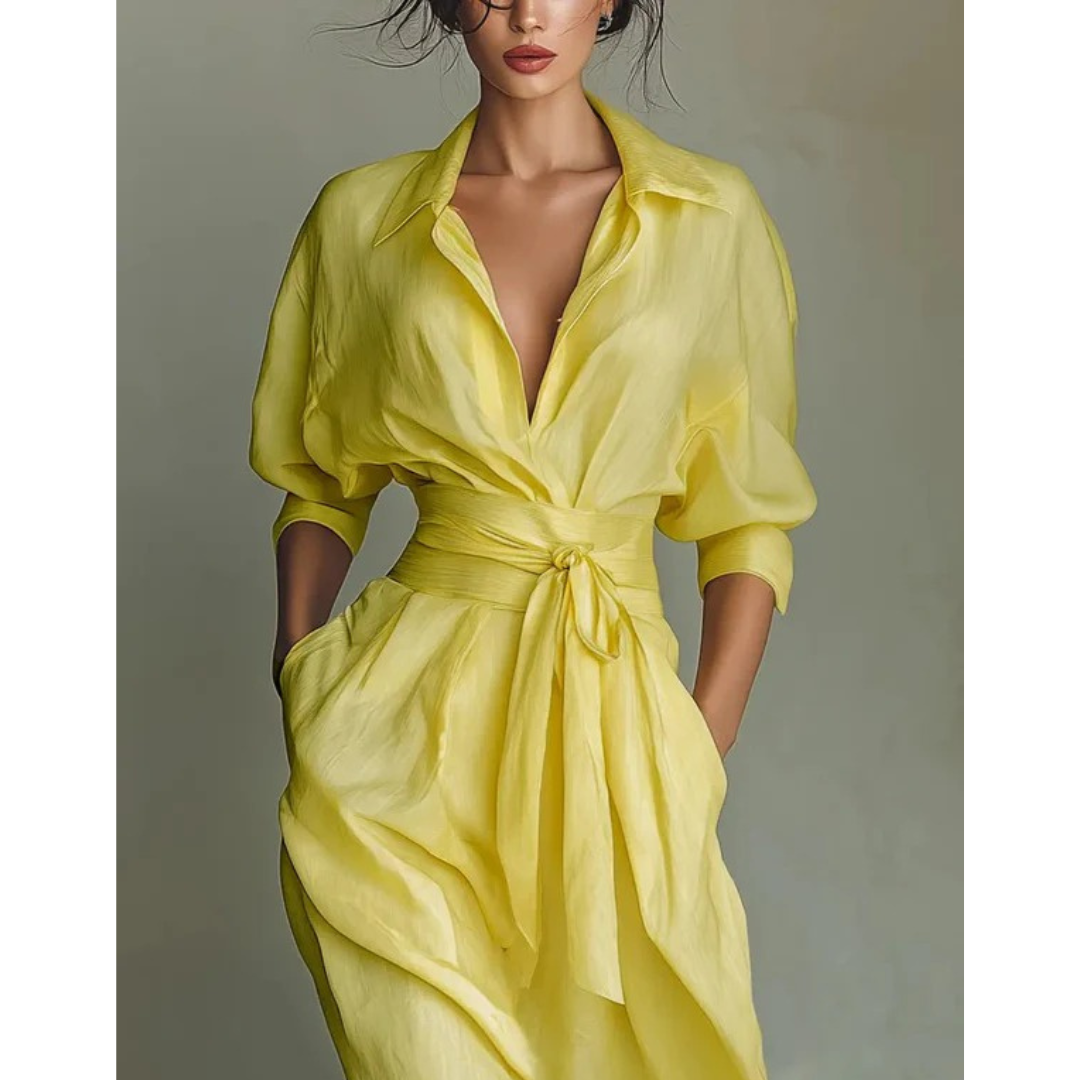 Emilia | Damen Gelbes V-Ausschnitt Maxikleid