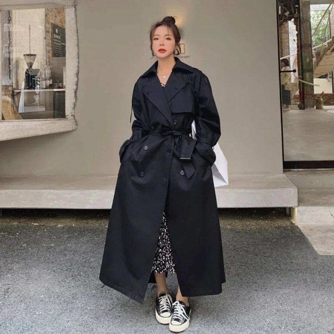 Emilia | Damen Moderne Maxi Trench Coat mit Gürtel