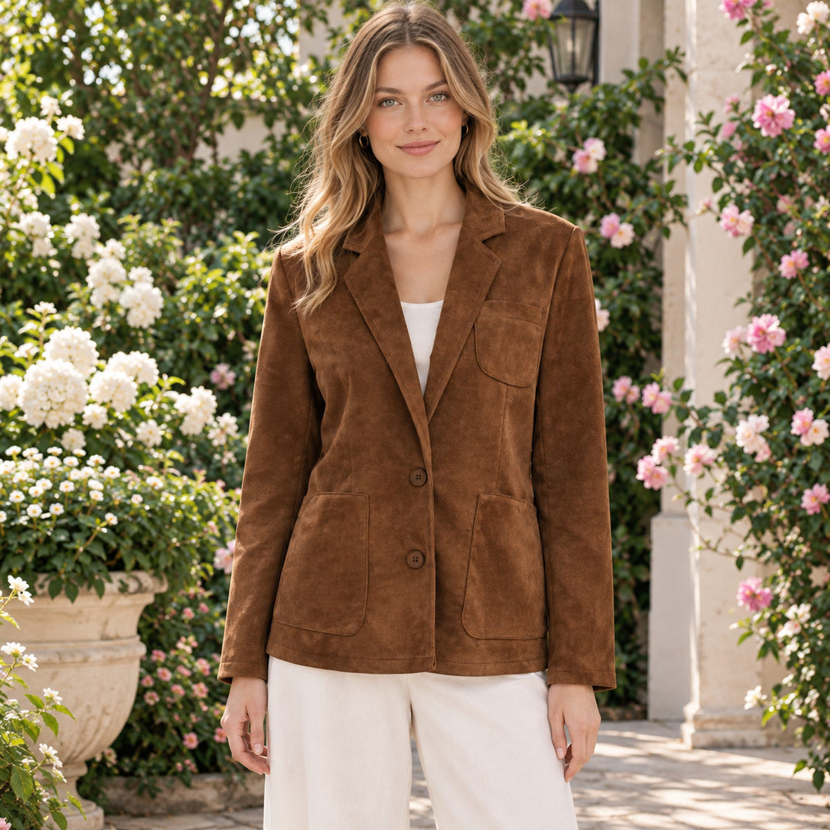 Emilia | Damen Stilvolles Brauner Cardigan Blazer