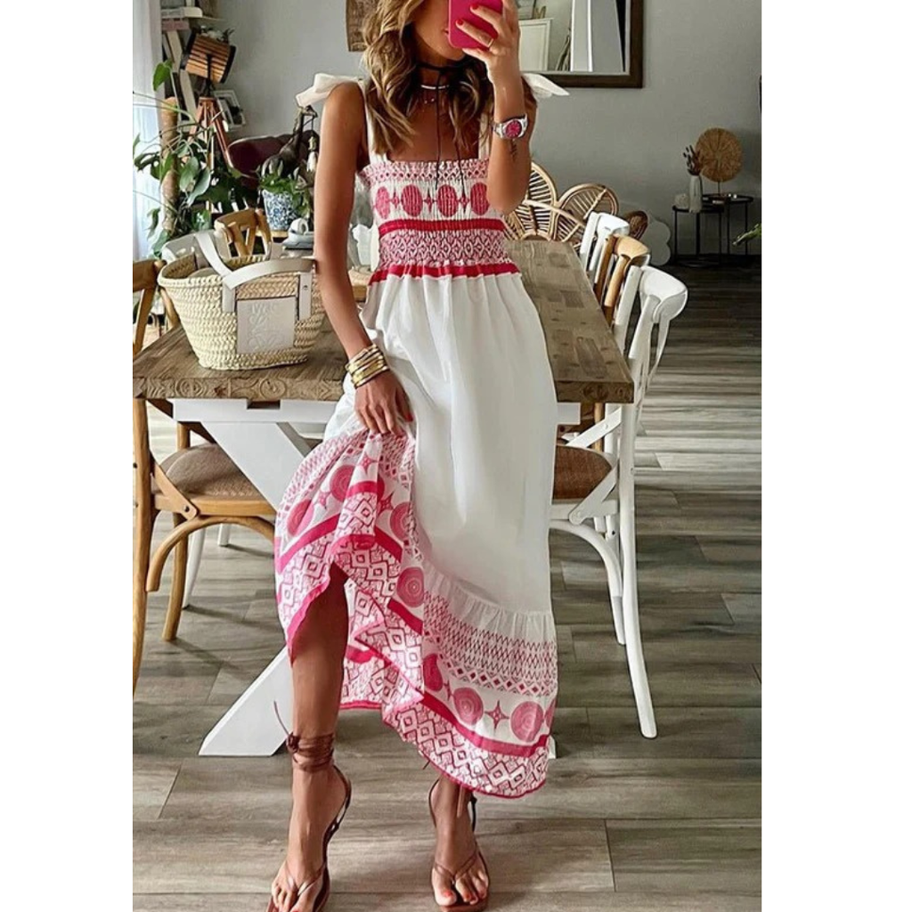 Emma | Damen Rosa Leichtes Sommer Maxikleid