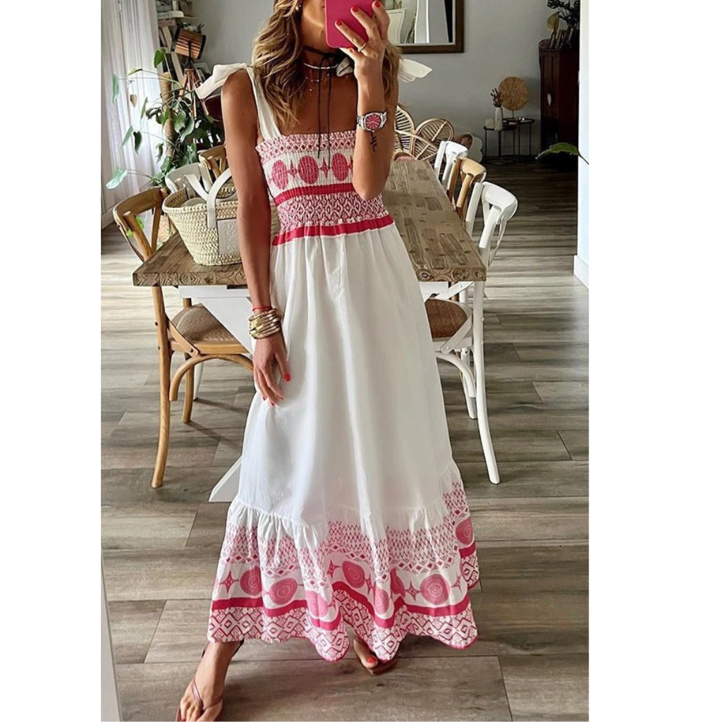 Emma | Damen Rosa Leichtes Sommer Maxikleid