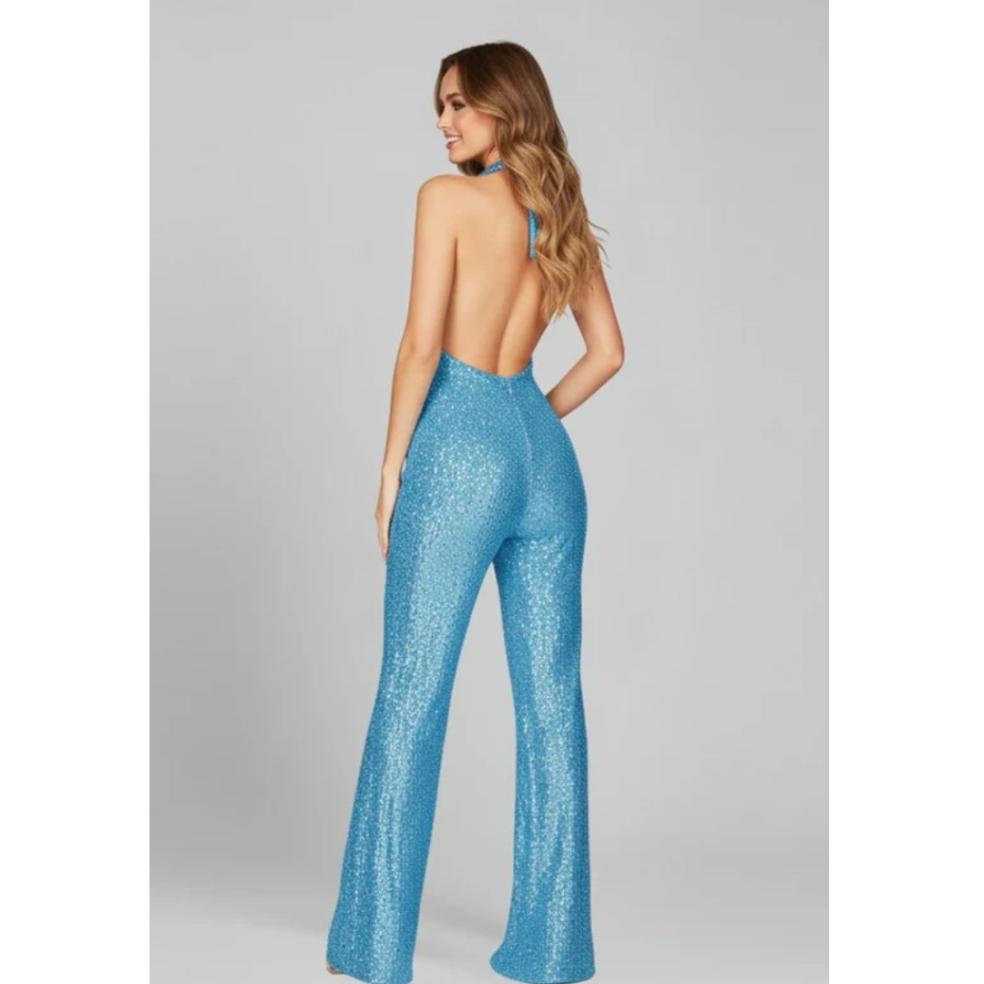 Emma | Damen Pailletten Jumpsuit Mit Neckholder