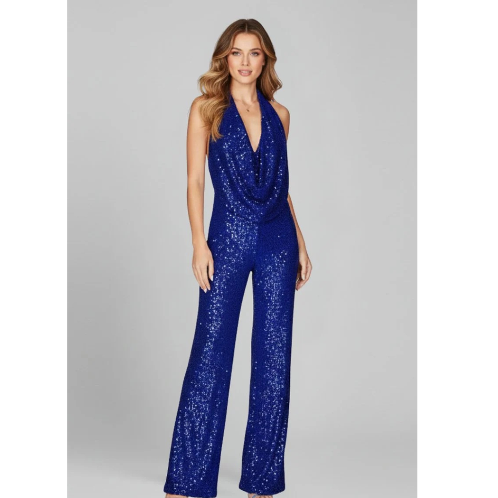 Emma | Damen Pailletten Jumpsuit Mit Neckholder