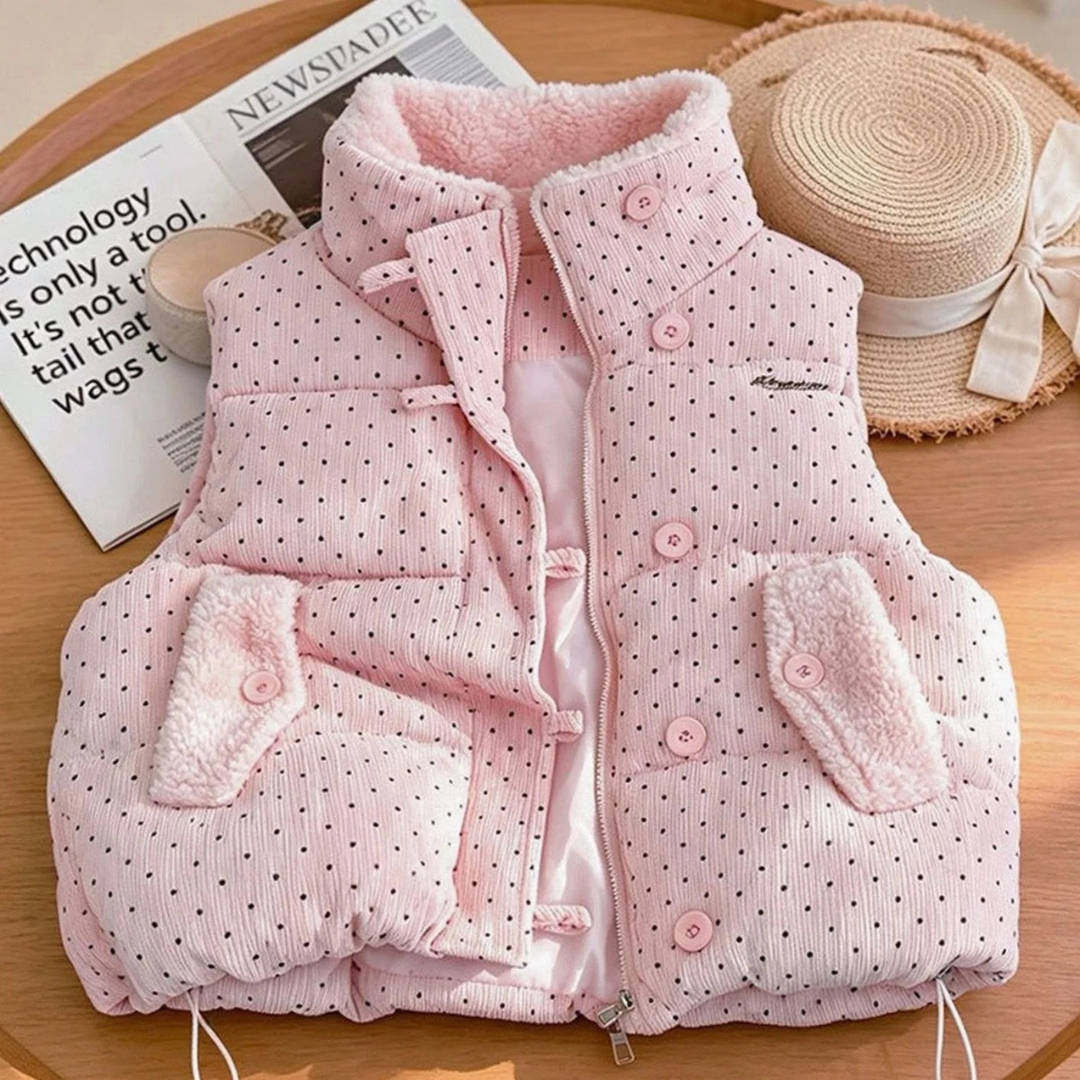 Emmi | Damen Punkt weste mit Fleece und Knöpfen