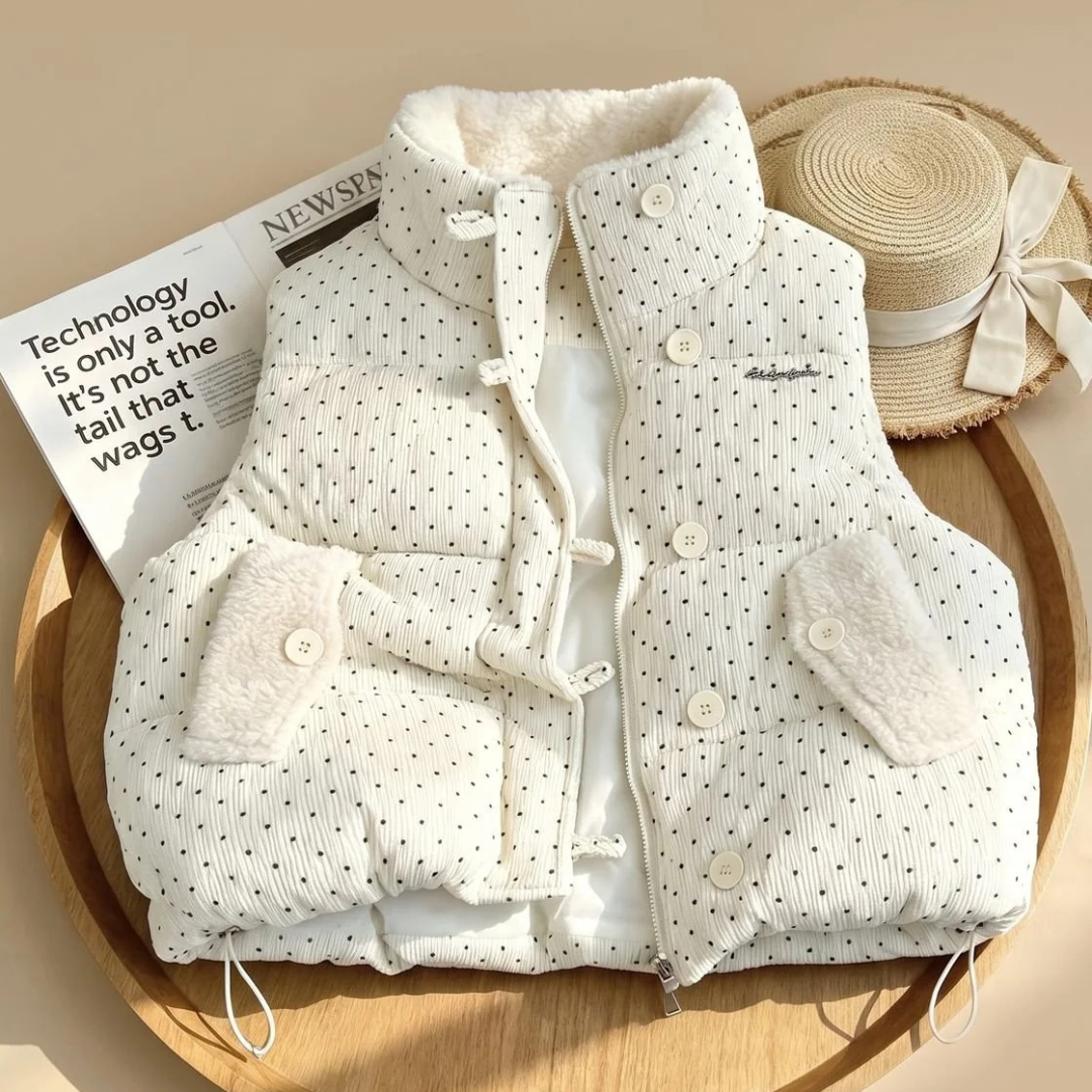 Emmi | Damen Punkt weste mit Fleece und Knöpfen