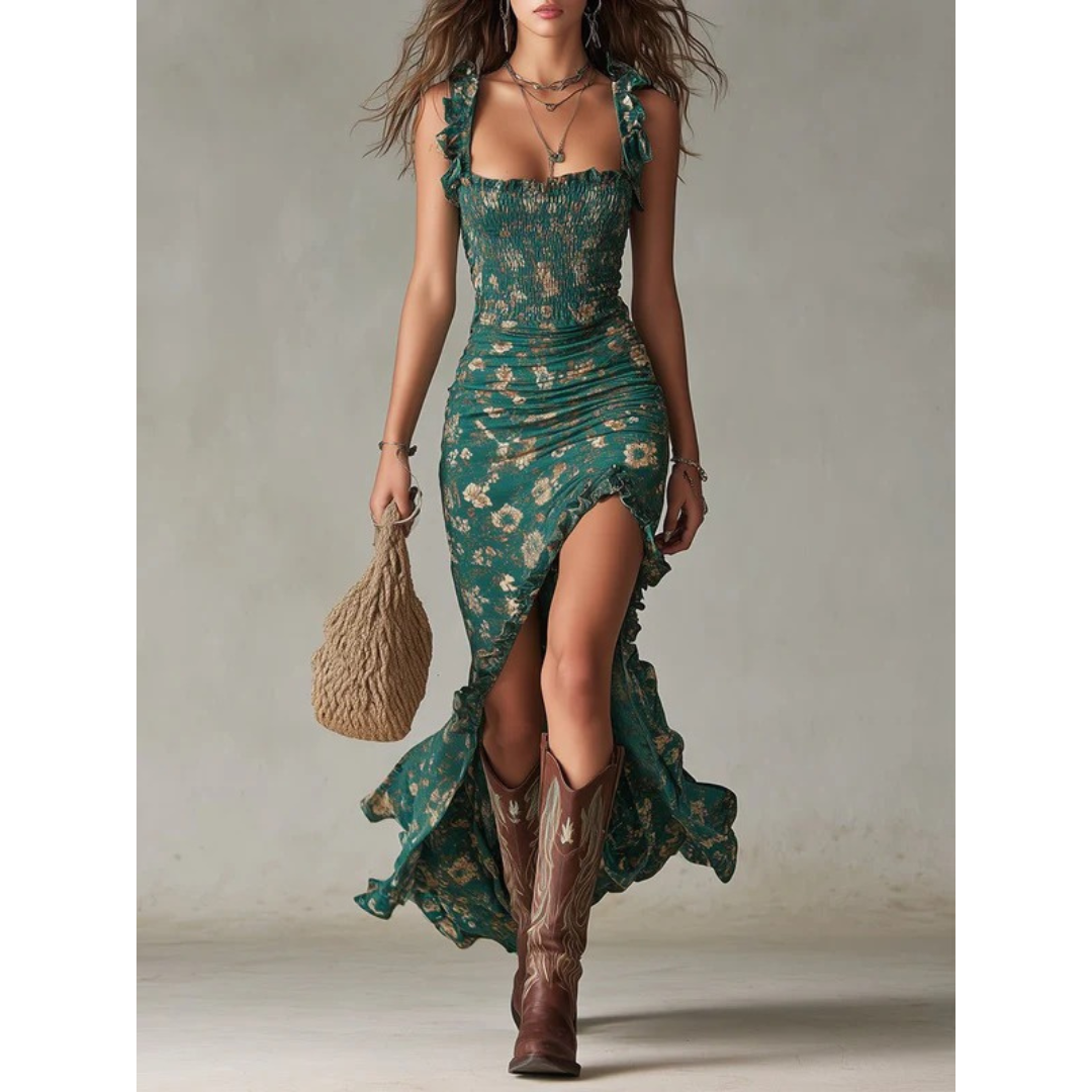 Emmy | Damen Boho Maxikleid Mit Trägern