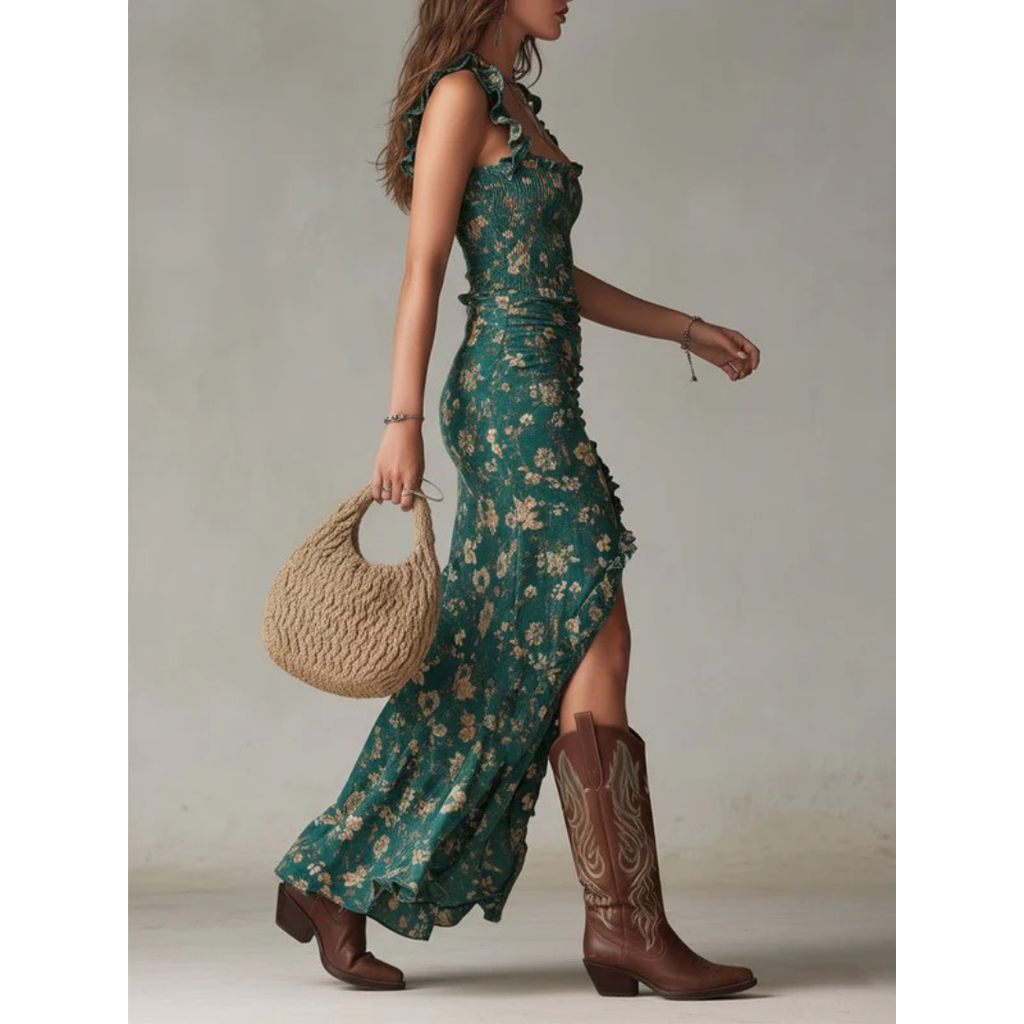 Emmy | Damen Boho Maxikleid Mit Trägern