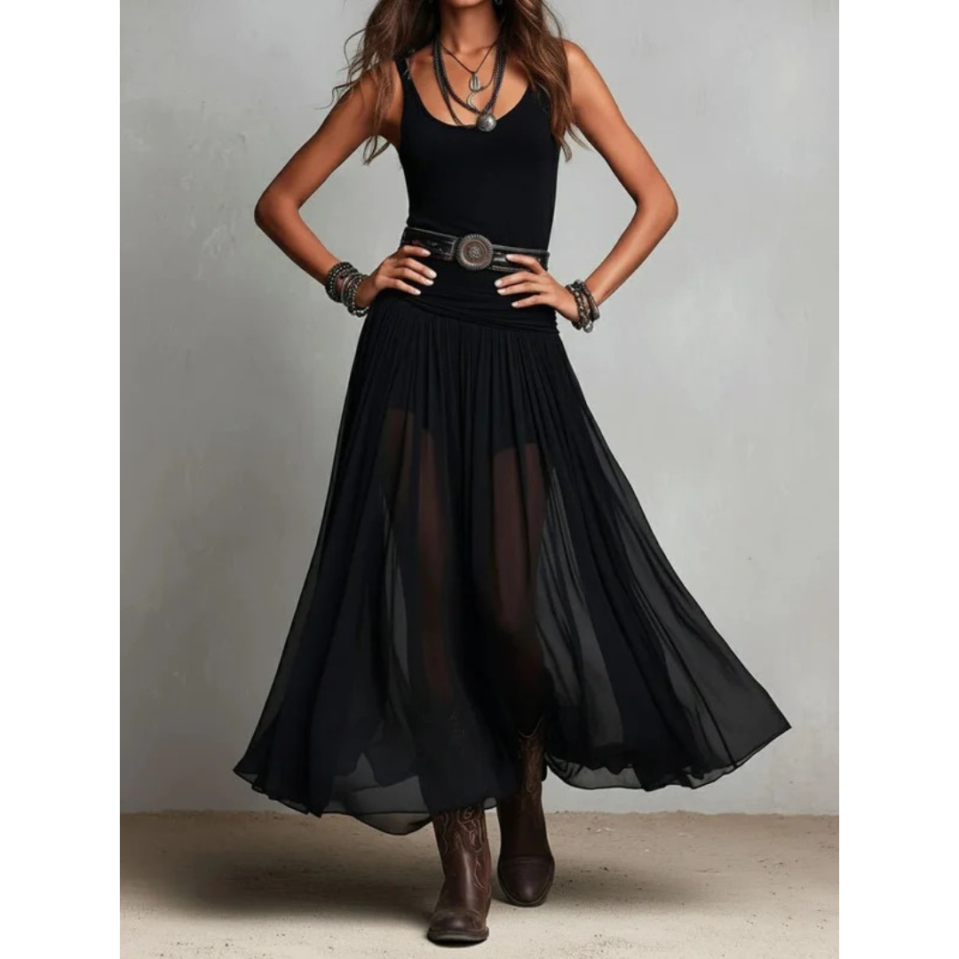 Engel | Damen Schwarzes Sommer Boho Maxikleid