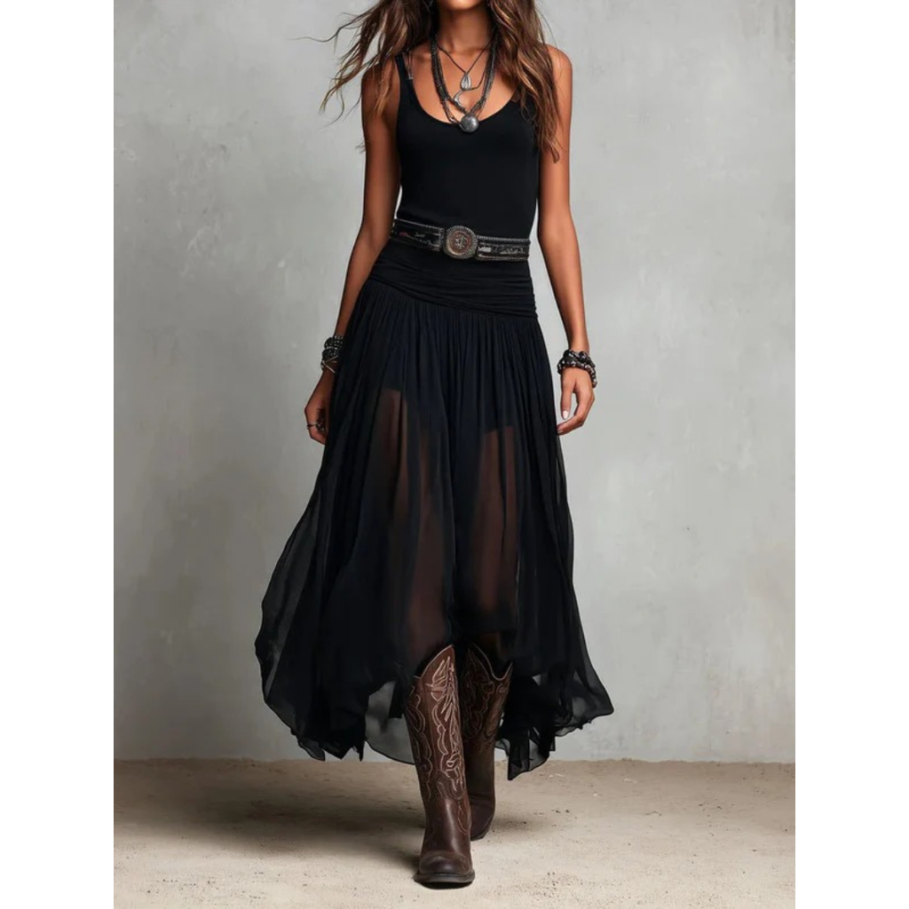 Engel | Damen Schwarzes Sommer Boho Maxikleid