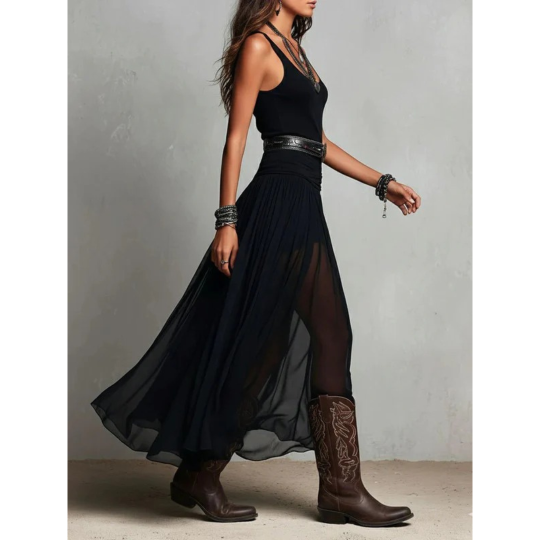 Engel | Damen Schwarzes Sommer Boho Maxikleid
