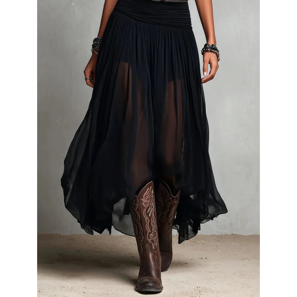 Engel | Damen Schwarzes Sommer Boho Maxikleid