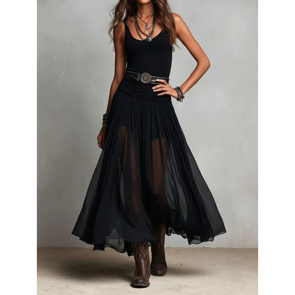 Engel | Damen Schwarzes Sommer Boho Maxikleid