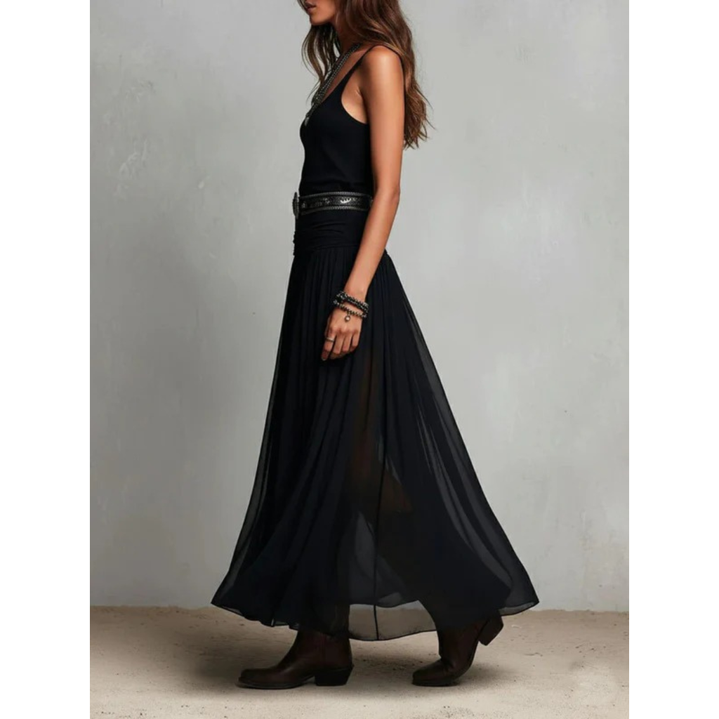 Engel | Damen Schwarzes Sommer Boho Maxikleid