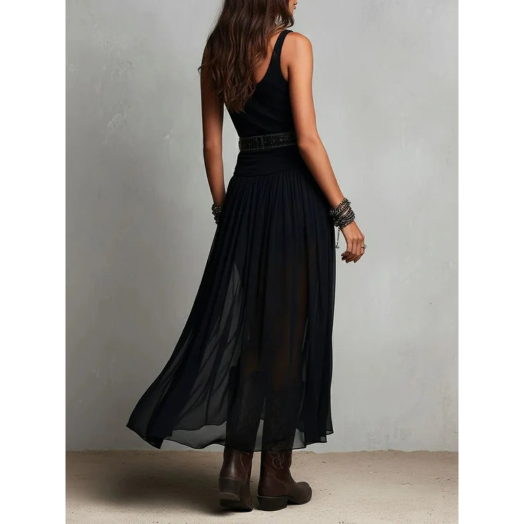 Engel | Damen Schwarzes Sommer Boho Maxikleid