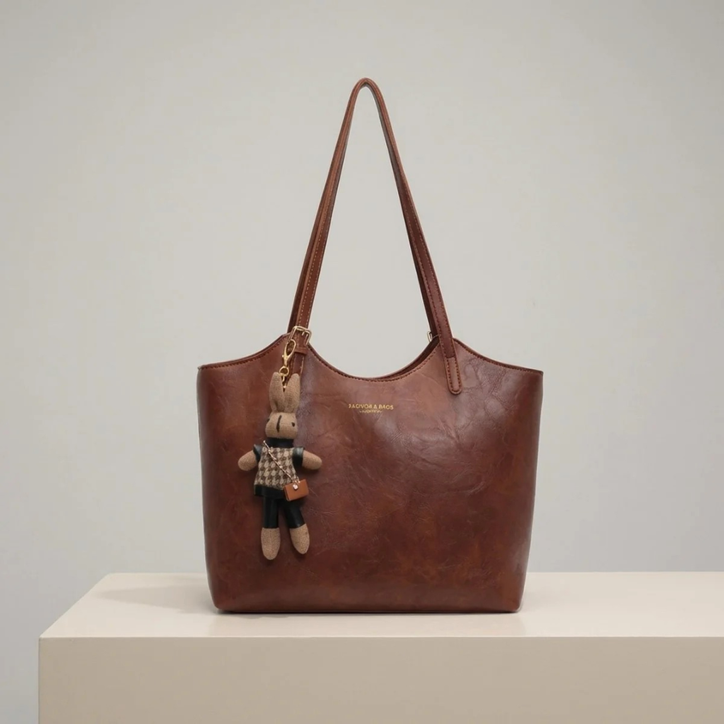 Enna | Damen Vegane Leder Tote Bag Mit Plüsch Anhänger