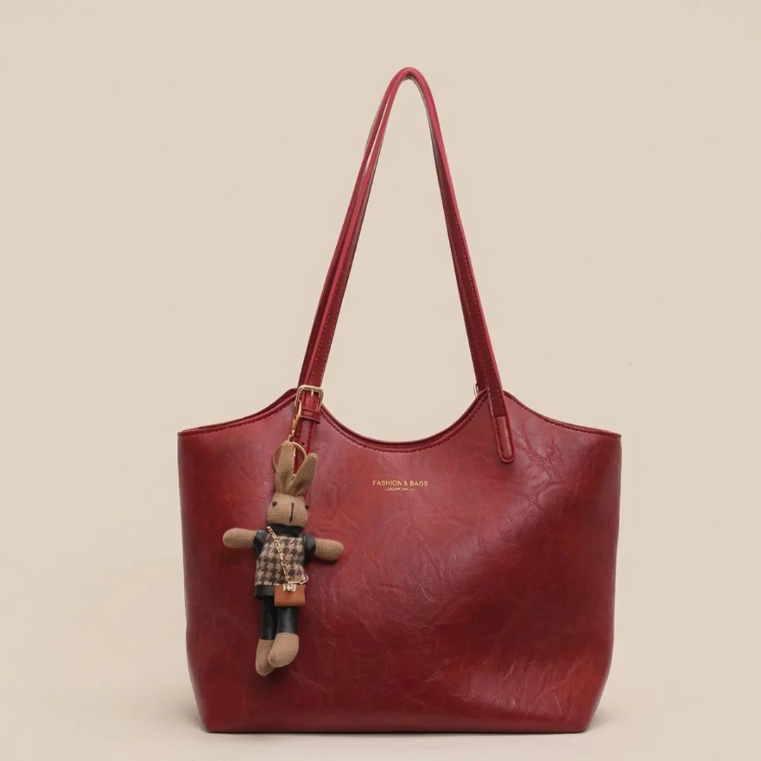Enna | Damen Vegane Leder Tote Bag Mit Plüsch Anhänger