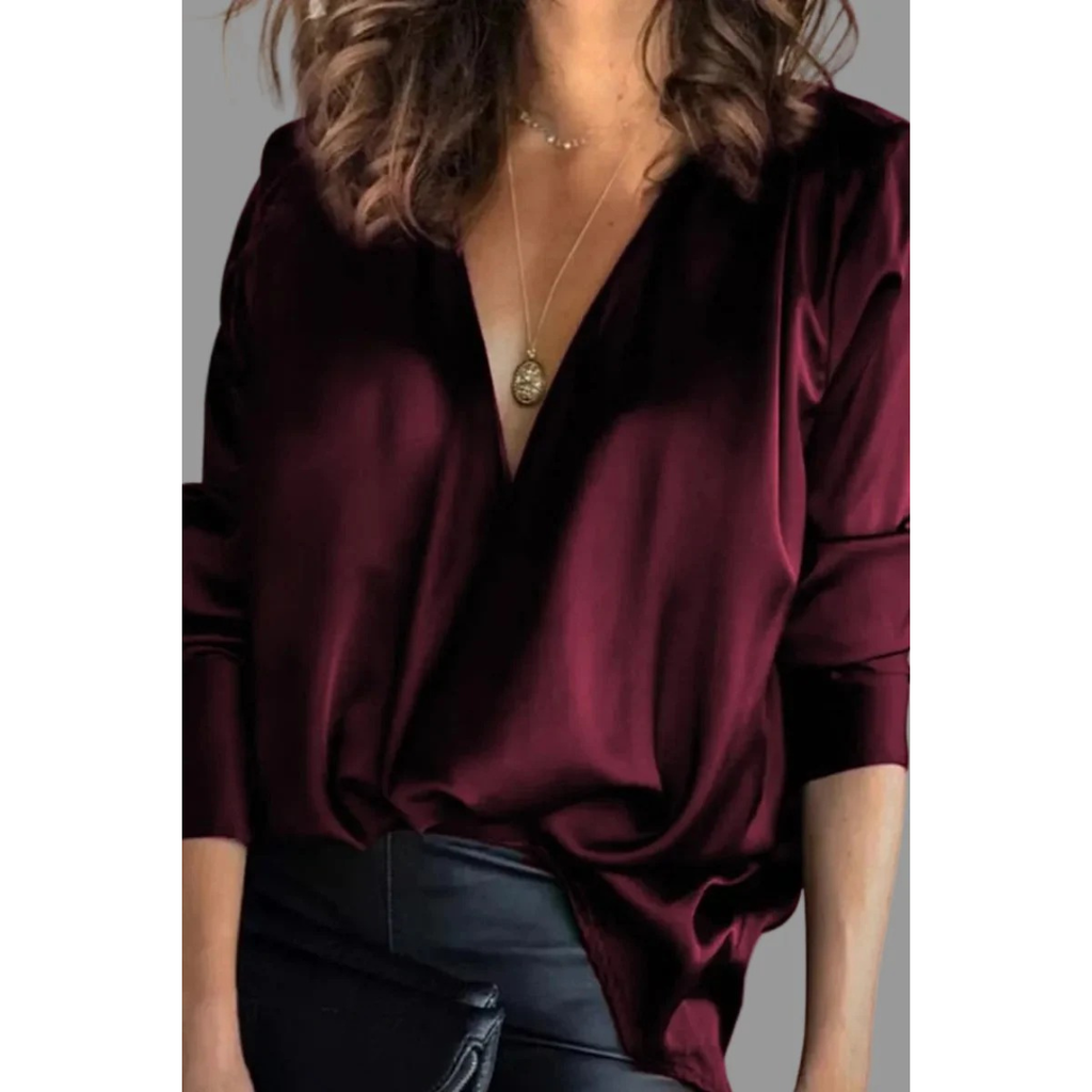 Enya | Damen Elegante Satinbluse Mit V-Ausschnitt