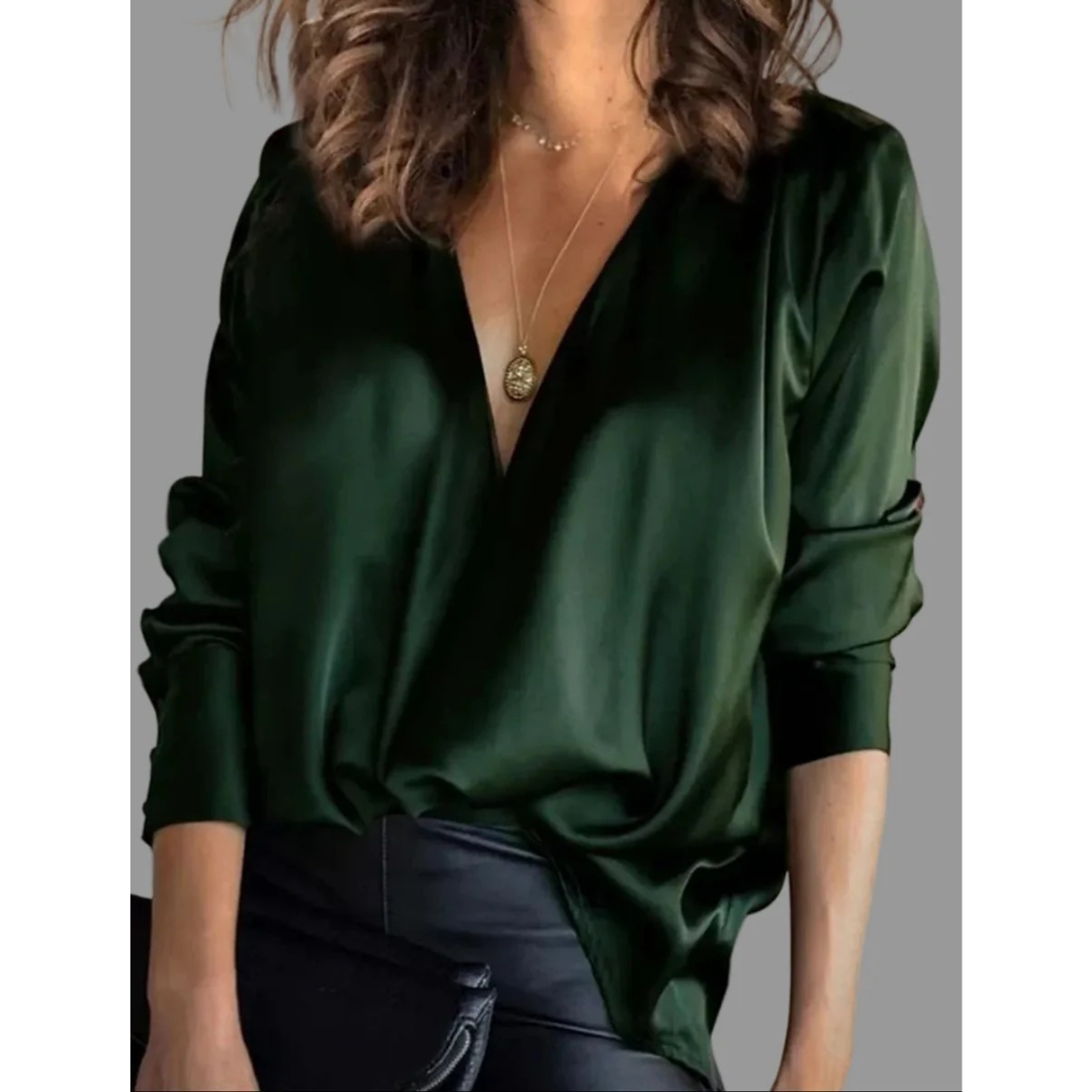 Enya | Damen Elegante Satinbluse Mit V-Ausschnitt