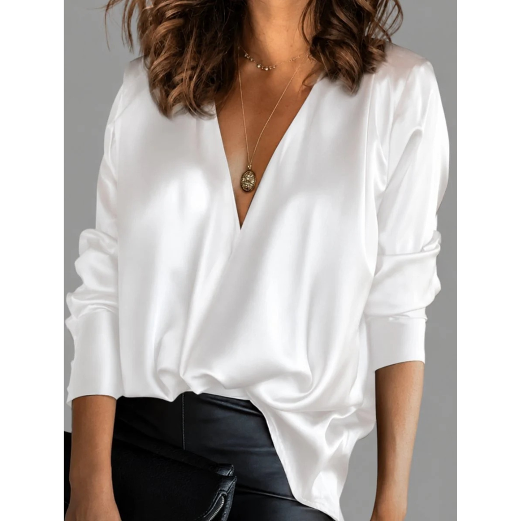 Enya | Damen Elegante Satinbluse Mit V-Ausschnitt