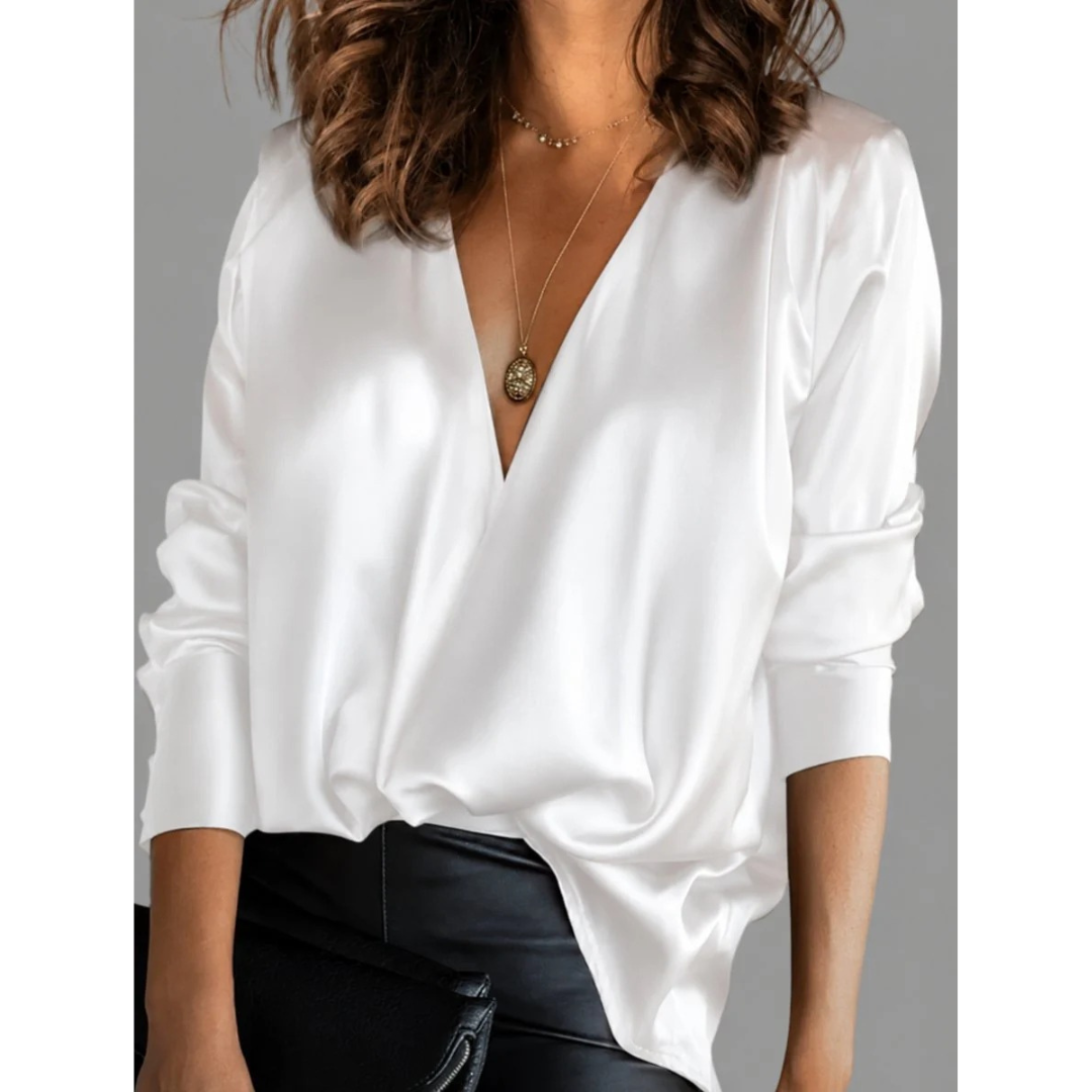 Enya | Damen Elegante Satinbluse Mit V-Ausschnitt