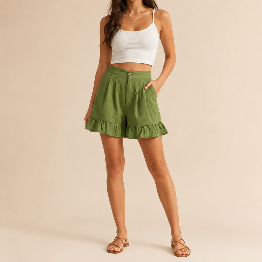 Enya | Damen Shorts Mit Rüschen Saum Für Urlaub