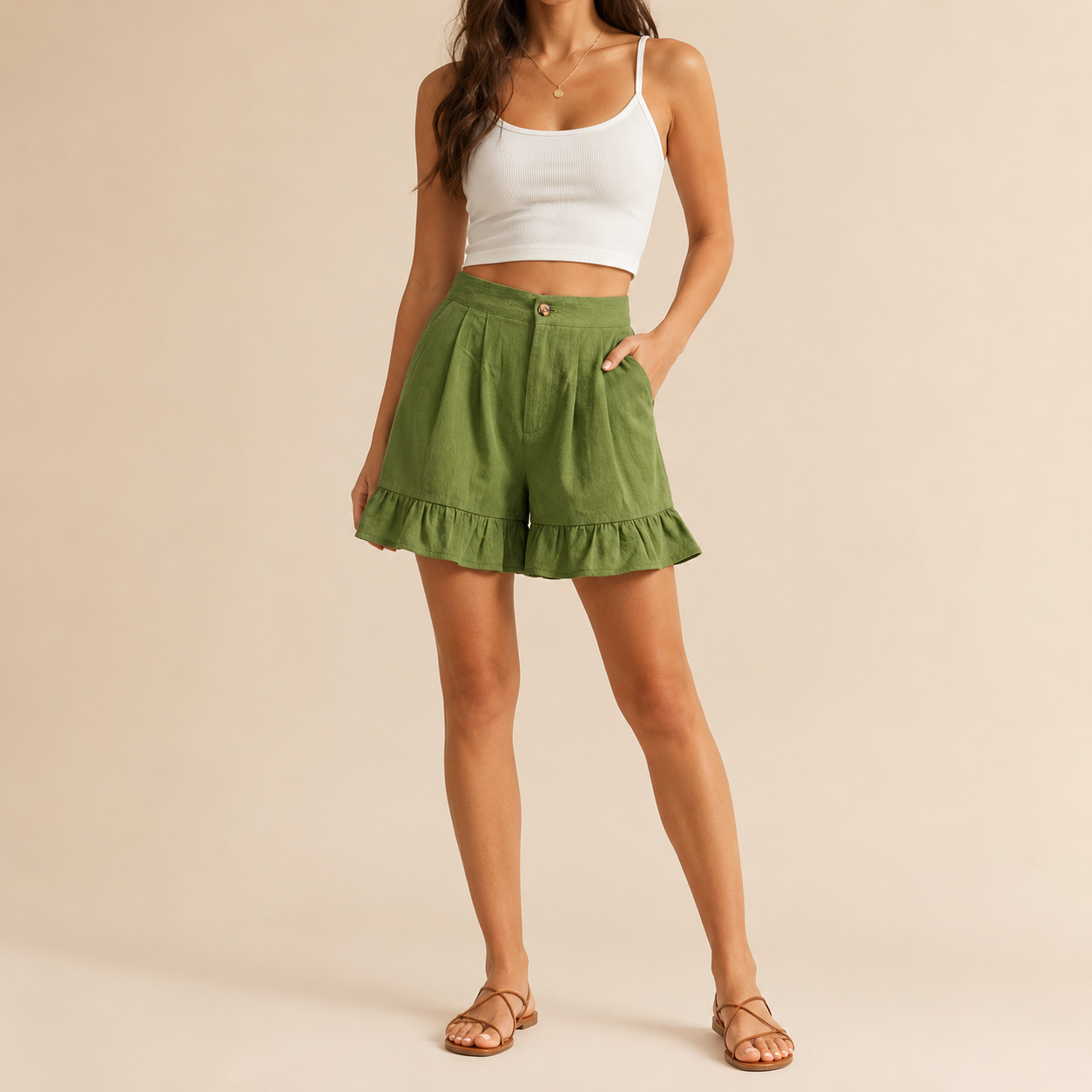 Enya | Damen Shorts Mit Rüschen Saum Für Urlaub