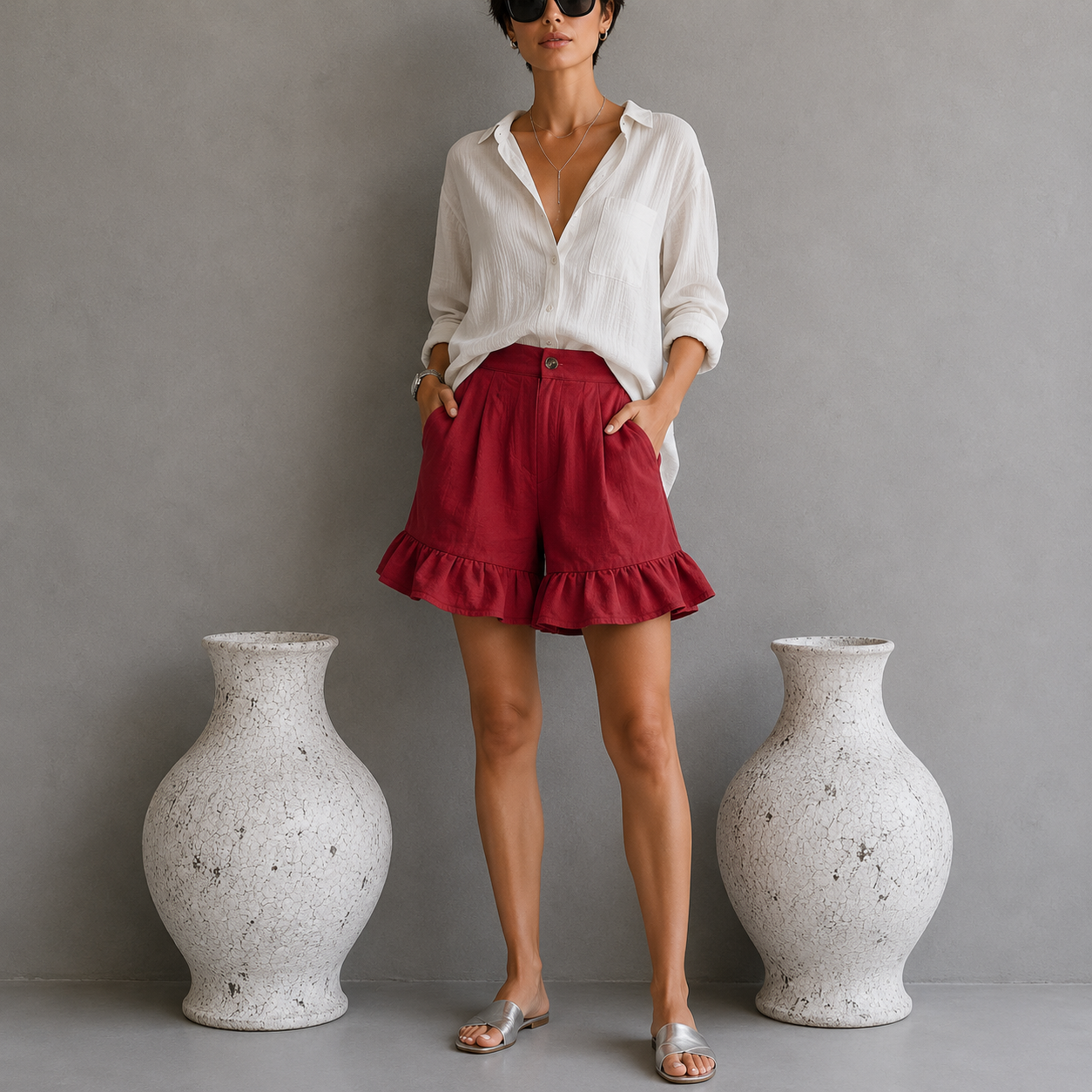 Enya | Damen Shorts Mit Rüschen Saum Für Urlaub