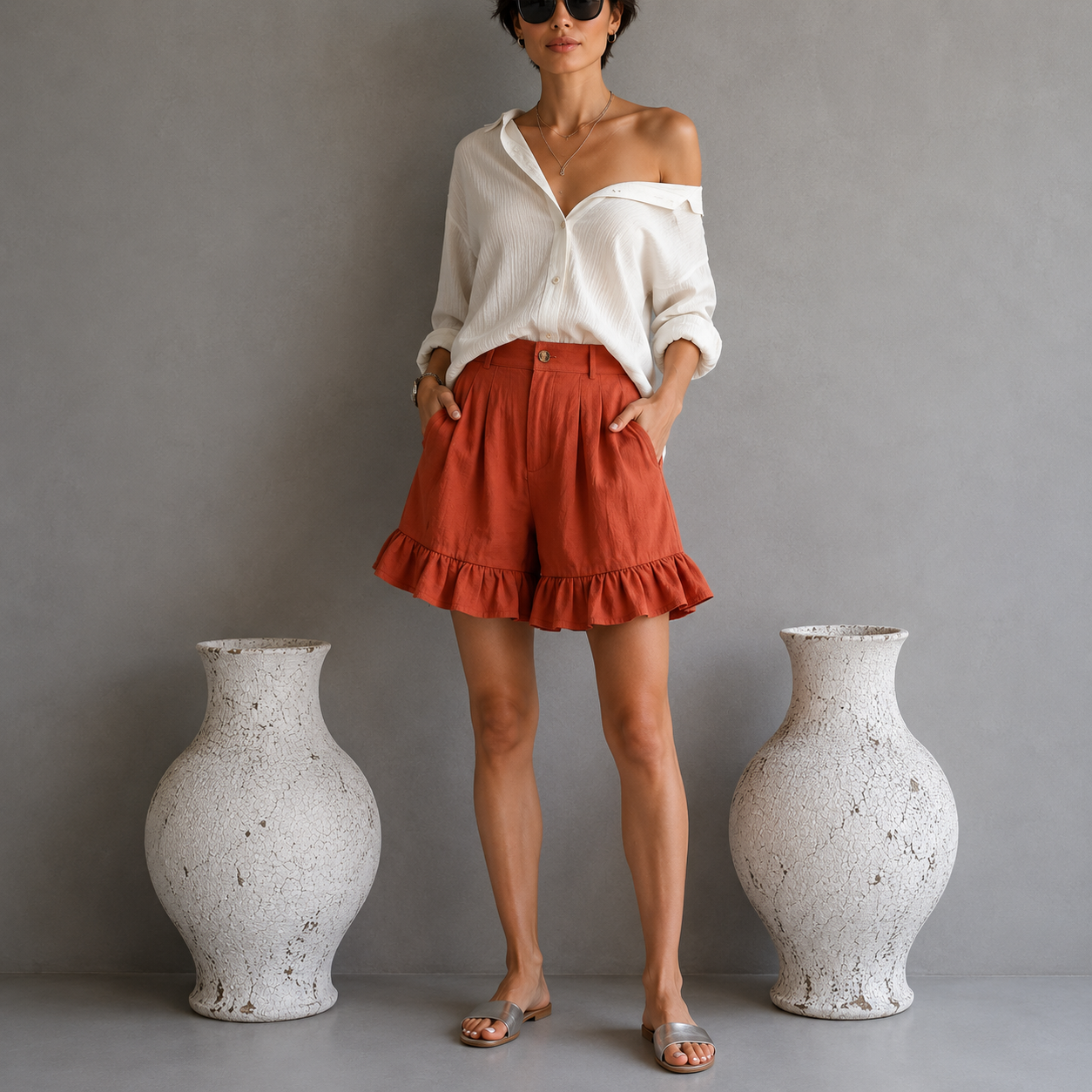 Enya | Damen Shorts Mit Rüschen Saum Für Urlaub
