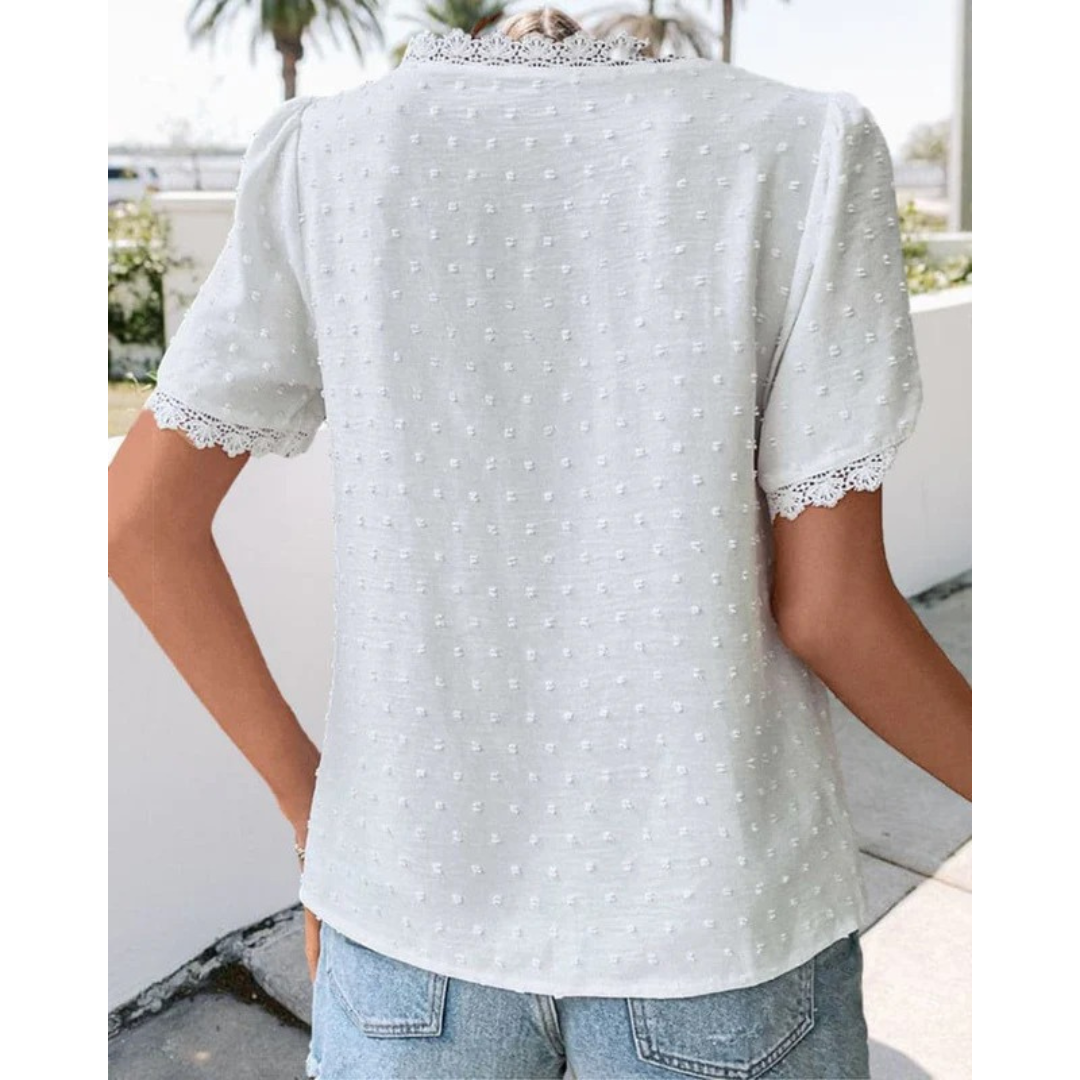 Erna | Damen Stilvolle Weiße Boho Kurzarm Bluse