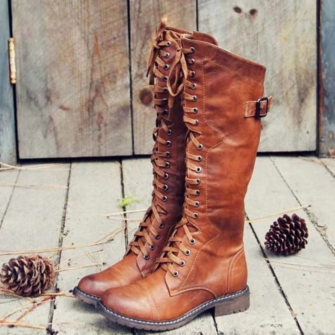 Estella | Damen Hohe Stiefel mit Schnalle, Reißverschluss und Dicker Sohle