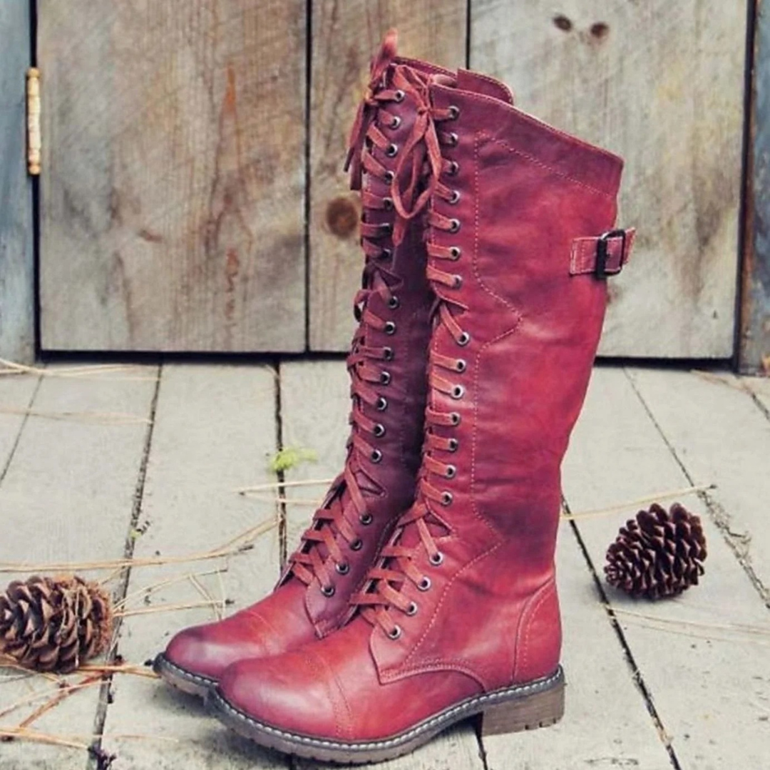Estella | Damen Hohe Stiefel mit Schnalle, Reißverschluss und Dicker Sohle