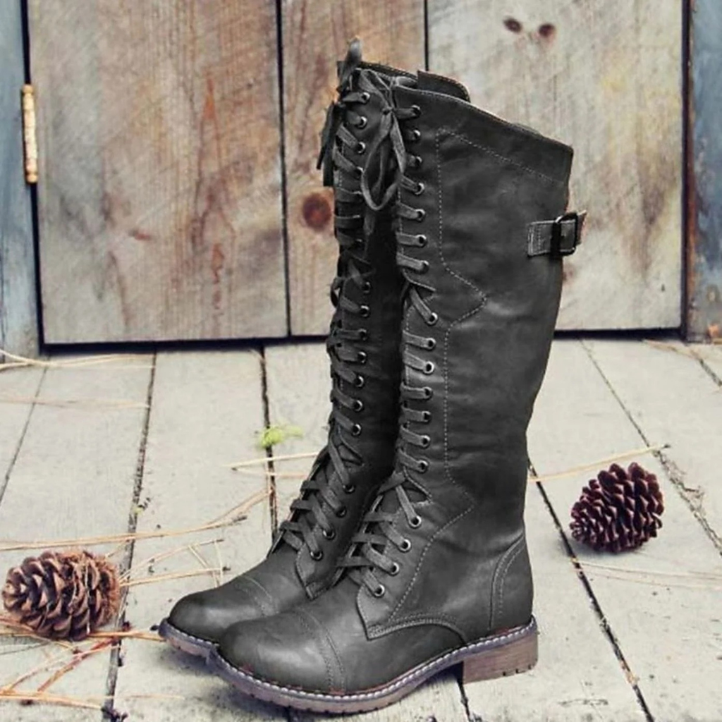 Estella | Damen Hohe Stiefel mit Schnalle, Reißverschluss und Dicker Sohle