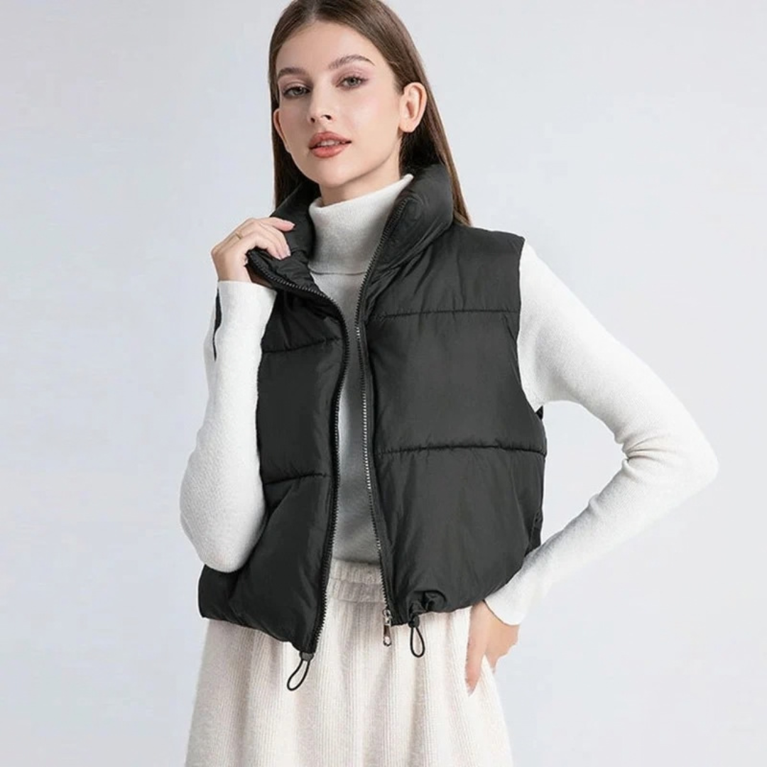 Esther | Damen Kurze Steppweste Bodywarmer mit Stehkragen und Zwei Wege Reißverschluss