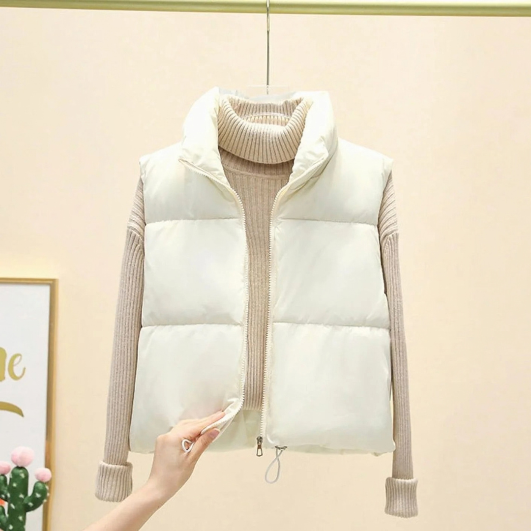 Esther | Damen Kurze Steppweste Bodywarmer mit Stehkragen und Zwei Wege Reißverschluss