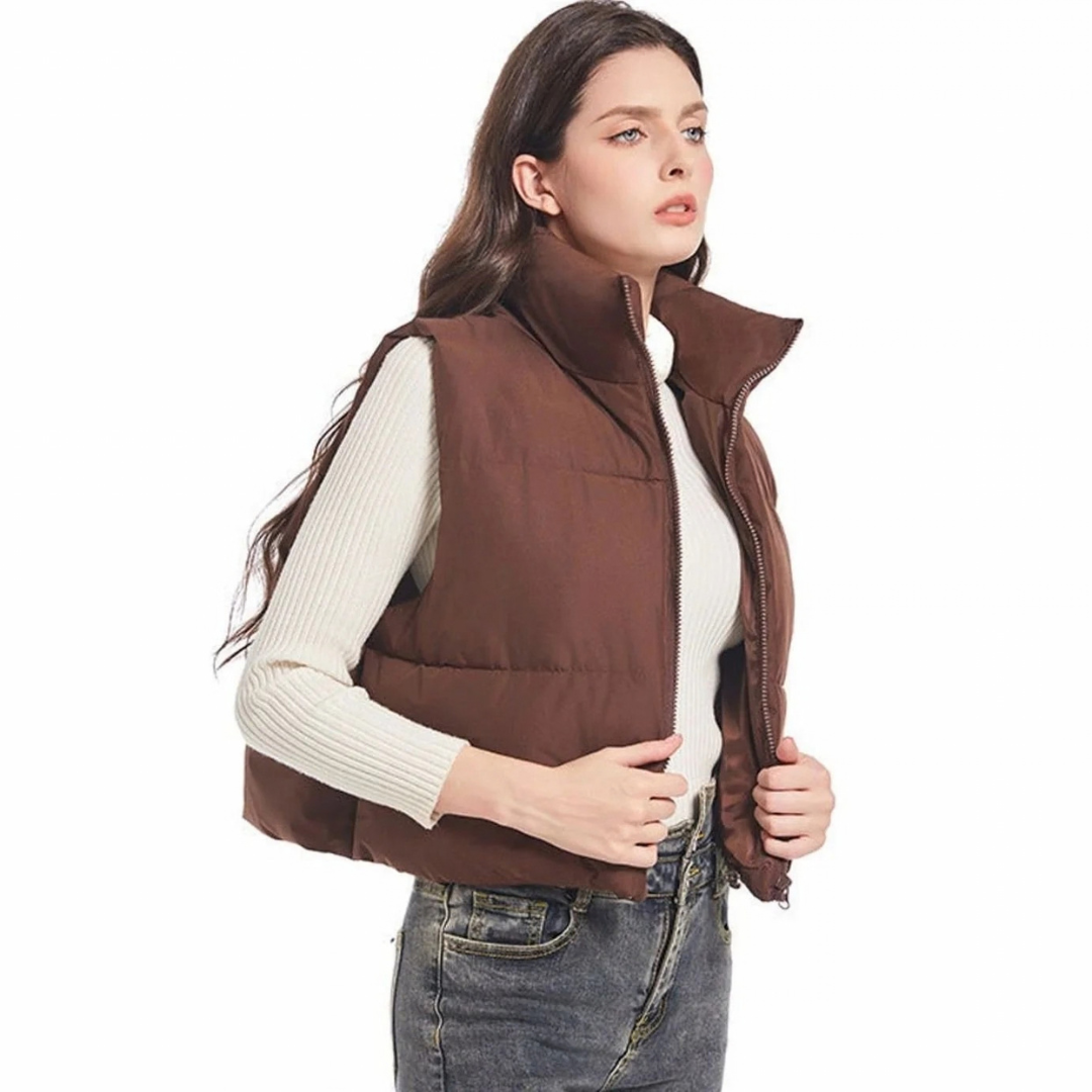 Esther | Damen Kurze Steppweste Bodywarmer mit Stehkragen und Zwei Wege Reißverschluss