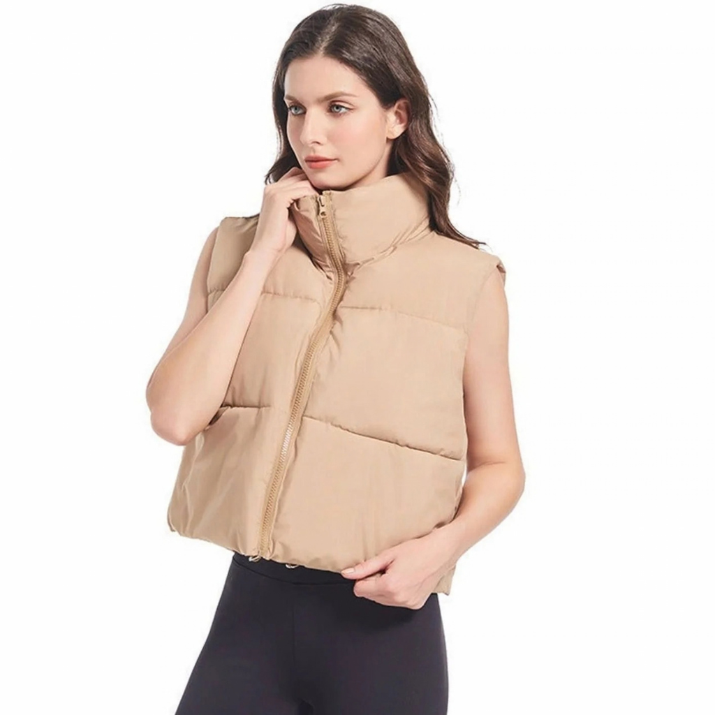 Esther | Damen Kurze Steppweste Bodywarmer mit Stehkragen und Zwei Wege Reißverschluss