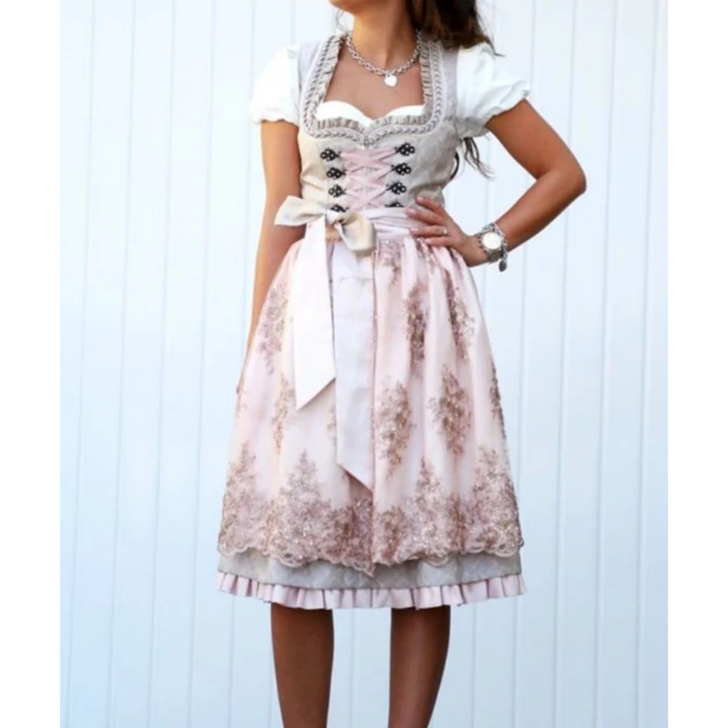 Evelina | Damen Oktoberfest Trachtenkleid Mit Hüft Schleife Und Rock Akzent