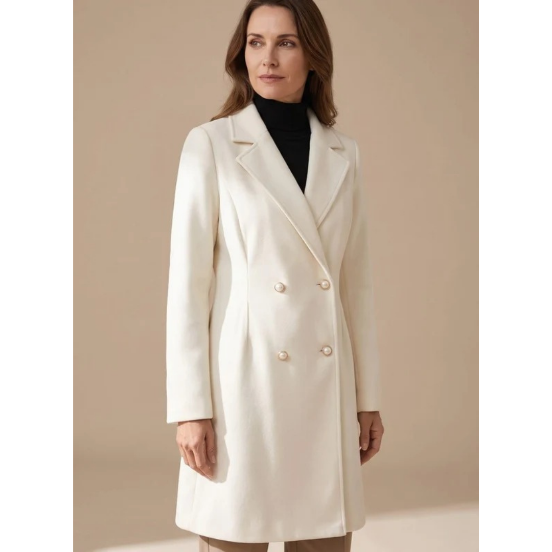 Evelina | Damen Weiße Winterjacke mit A Linien Schnitt und Langarm