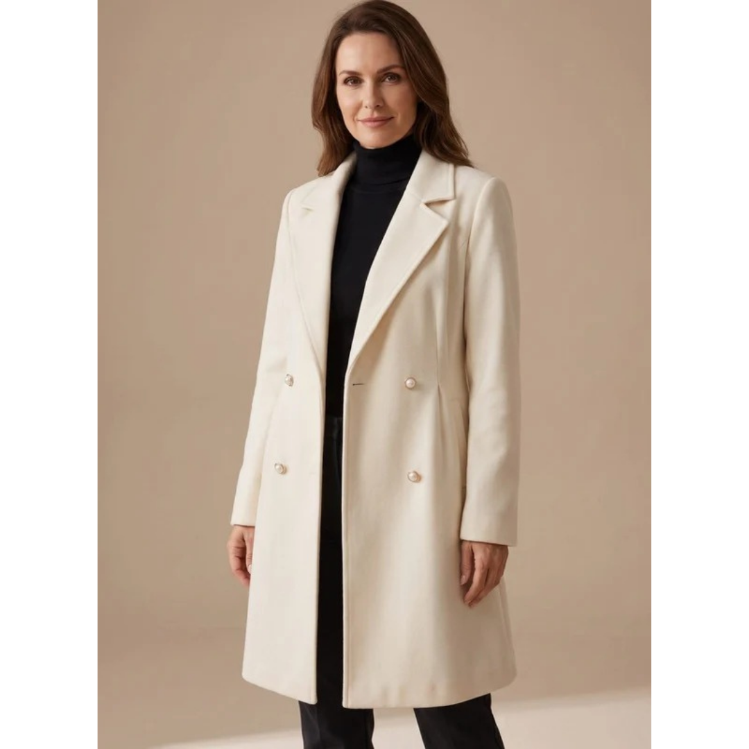 Evelina | Damen Weiße Winterjacke mit A Linien Schnitt und Langarm