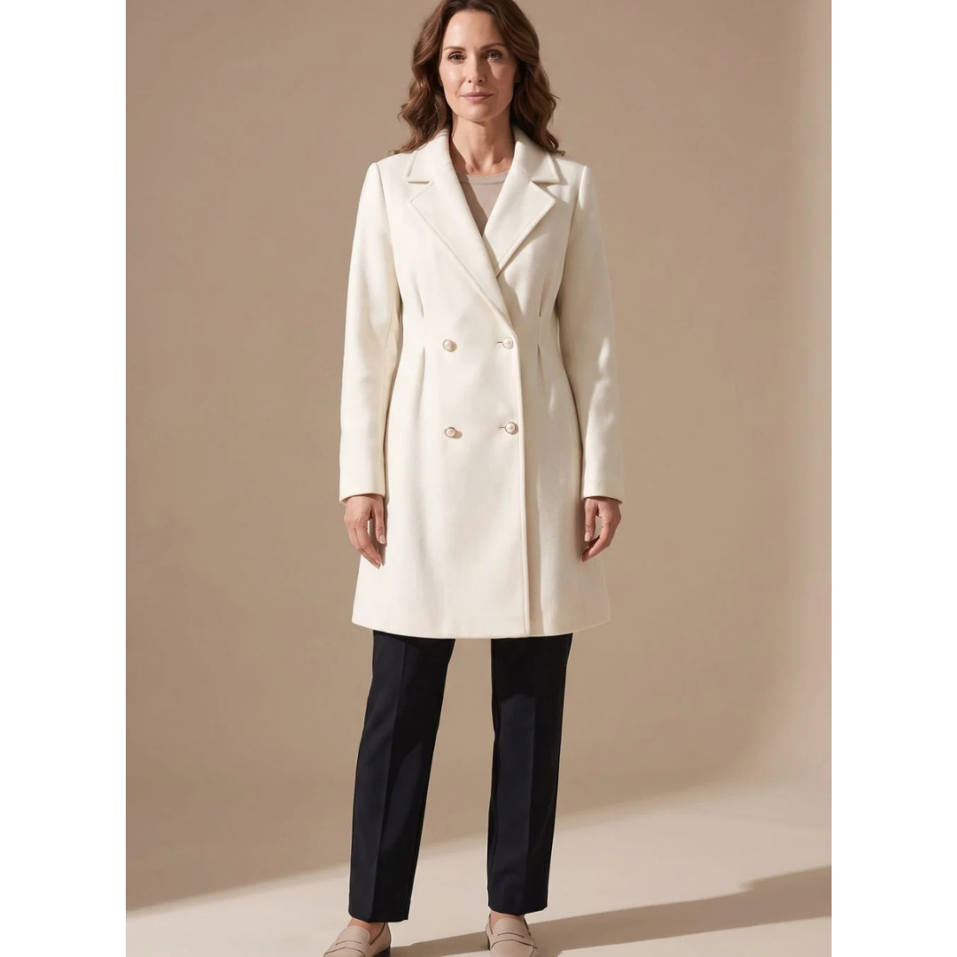 Evelina | Damen Weiße Winterjacke mit A Linien Schnitt und Langarm